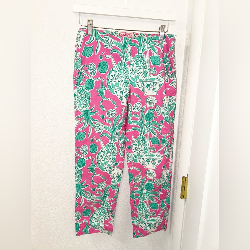 LILLY PULITZER The Graphic Ankle Cropped Side Zip Pant from Y2K era LP SZ: 0